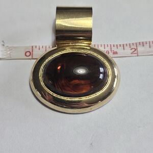 Gold-Tone Oval Amber Glass Pendant Necklace